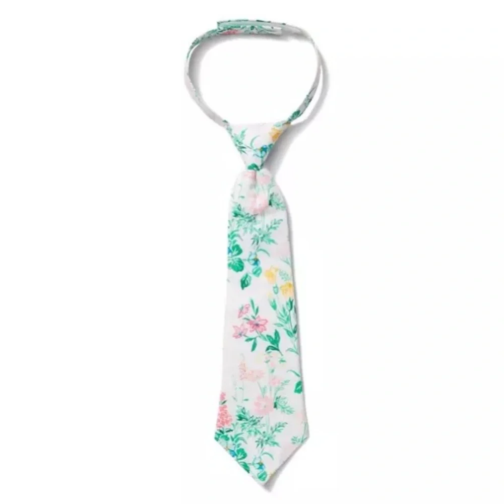 New - Janie and Jack Kids Tie - White with Floral Accents